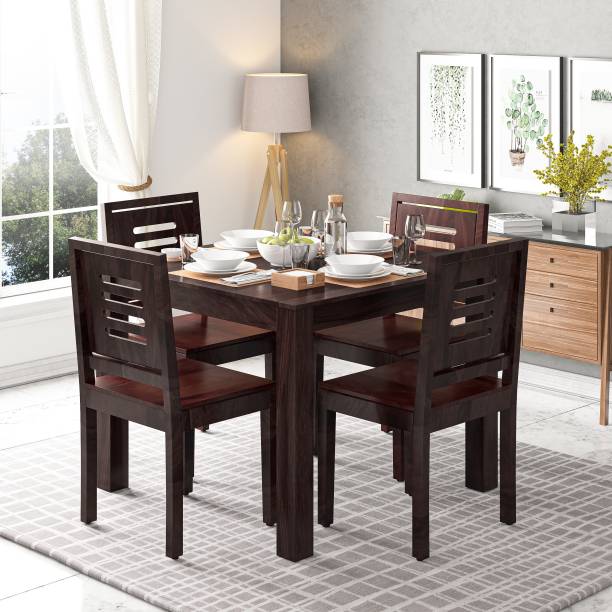TRUE FURNITURE Sheesham Wood 4 Seater Dining Table Set with Chairs for Living Room (Mahogany Finish) Solid Wood 4 Seater Dining Set