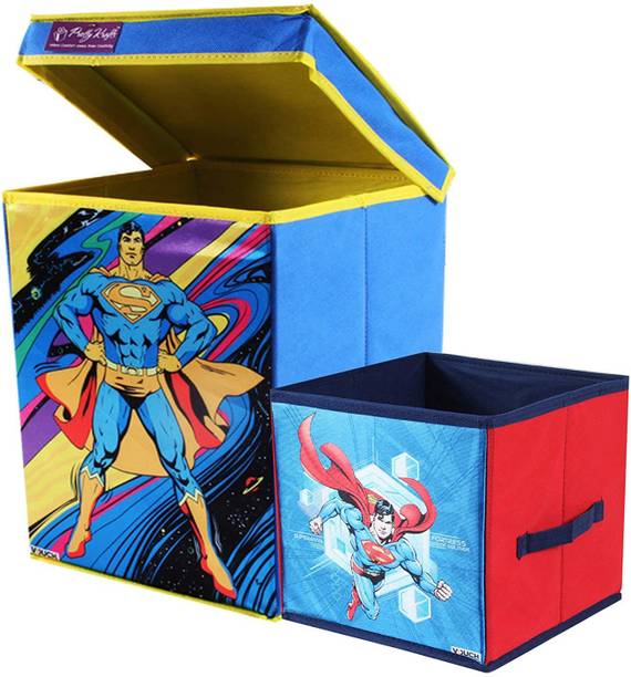 PrettyKrafts Superman Toys Organizer (Set of 2 Pieces - Big & Small), Storage Box for Kids Storage Box