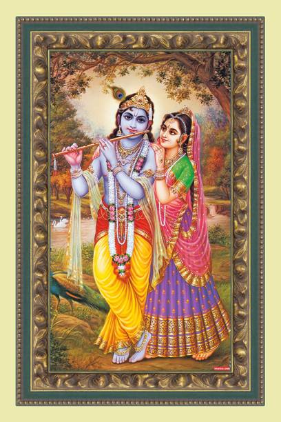 god & god's 46 cm Radha Krishna Sparkle Lamination Sticker Self Adhesive Sticker