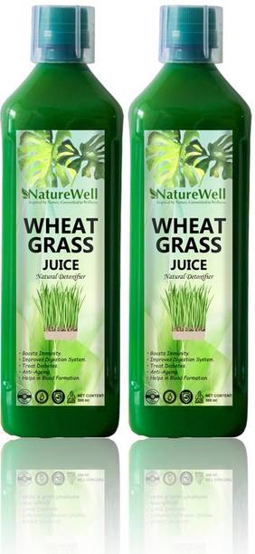 Naturewell Premium Wheat Grass Juice 500 ml.Natural Juice for Building Immunity.Effective for Detoxification. High Chlorophyll.Fresh Sprouted Premium Wheatgrass | No Added Artificial Flavours I Gluten Free I (PACK OF 2)