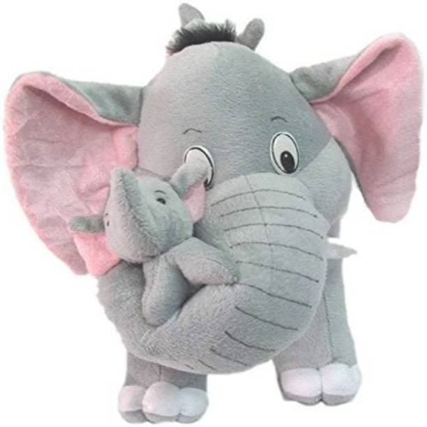 Rk GREY SOFT ELEPHANT STUFFED ANIMAL WHITH ELEPHANT BABY  - 30 cm