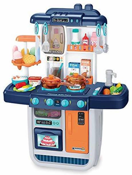 HIM TAX Kids Kitchen Playset with Realistic Lights & Sounds, Play Sink with Running Water,Dessert Shelf Toy & Kitchen Set for 2 3 4 5 6 Year Old Girls