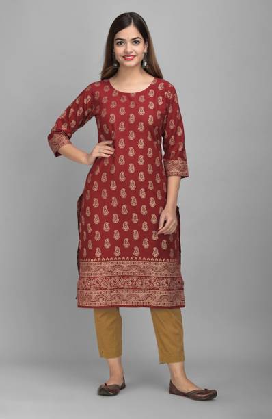 Surhi Women Printed Pure Cotton Straight Kurta (Maroon)