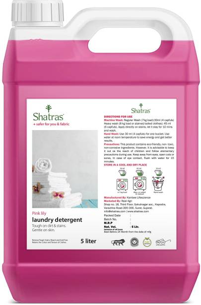 Shatras Liquid Detergent, Suitable for front load detergent and top load liquid detergent, Wash Detergent for Hand and Machine Wash - 5 Liter Lily Liquid Detergent