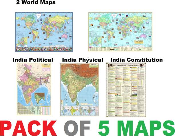 INDIA CONSTITUTION, INDIA AND WORLD POLITICAL, WOLRD PHYSICAL, MAP CHART POSTER All Maps/Chart size : 100x70 cm Paper Print
