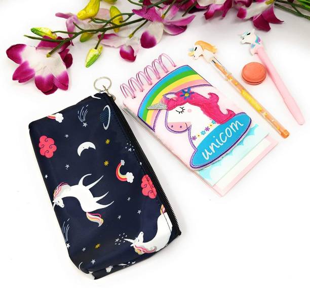 Tera13 (Pack of 5 Items) Unicorn Writing pad with 3 Layers Unicorn Pouch with Pen Macron Eraser Unicorn Pencil Unicorn Pen for Girls