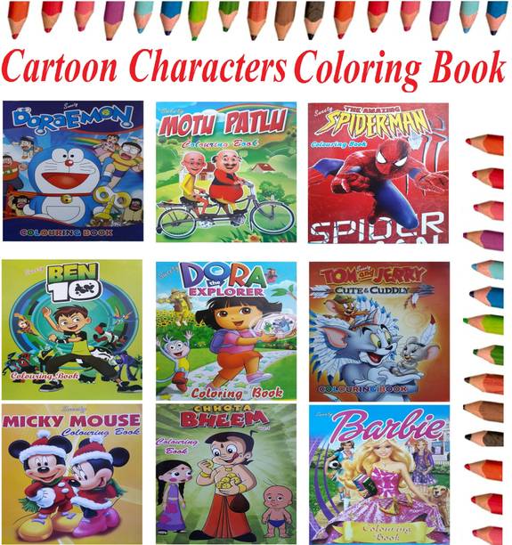 Kids Colouring Books for (Pack of 11 Books) : Cartoon Characters Picture Books - Doraemon, Ben 10, Motu Patlu, Dora, Spider Man, Tom & Jerry, Chhota Bheem, Barbie, Mickey Mouse [paperback] SA [Jan 01, 2020]