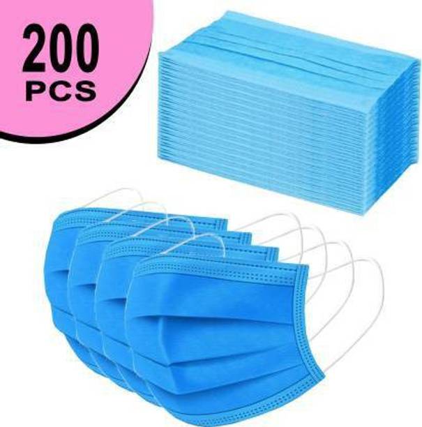 Wellstar Cloth Mask 200 Units Disposable 3 Ply Pharmaceutical Breathable Surgical Pollution Face Mask with 3 Layer Filtration For Men, Women, Kids with Nose pin for Comfortable Fit with Bacterial Filtration and Water Resistant SG0008-200 Surgical Mask (Blue, Free Size, Pack of 200, 3 Ply) Non-Washable Surgical Mask