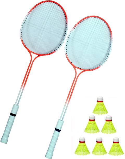 Shivgan Double Power Badminton Racquet Set Of 2 Piece With 6 Piece Nylon Shuttle Badminton Kit Badminton Kit