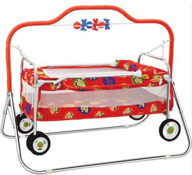 Smiley Bell STAINLESS STEEL JHULA FOR NEWBORN BABY WITH MOSQUITO NET AND WHEELS Bassinet