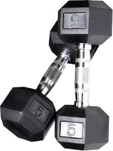 Sportsistic Sports 5 Kg * 2 Pcs IMPORTED RUBBER COATED HEXAGON Fixed Weight Dumbbell