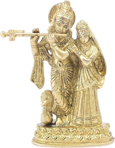 Idolsplace Brass Radha Krishna Murti Idol Statue Sculpture in Antique Golden Finish 600gms डेकोरेटिव शोपीस  -  10 cm