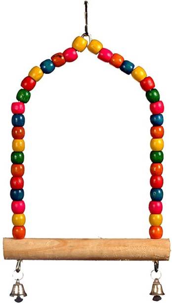 Taiyo Pluss Discovery Bird Toys/Natural Wood Bead Hanging Swing Toy for Small and Medium Birds Bird Play Stand