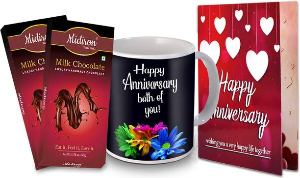 Midiron Anniversary Gifts, Milk Chocolate Bar | Greeting Card | Printed Coffee Mug for Friend & Relative IZ20NJPAnniversaryBarPack2CDMU-81 Ceramic, Paper Gift Box