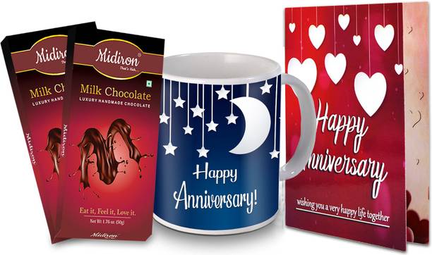 Midiron Anniversary Gifts, Milk Chocolate Bar | Greeting Card | Printed Coffee Mug for Friend & Relative IZ20NJPAnniversaryBarPack2CDMU-79 Ceramic, Paper Gift Box