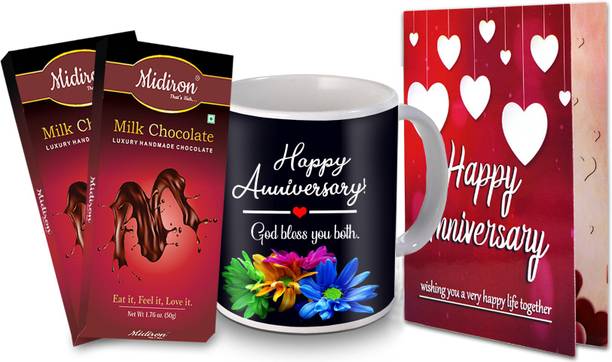 Midiron Anniversary Gifts, Milk Chocolate Bar | Greeting Card | Printed Coffee Mug for Friend & Relative IZ20NJPAnniversaryBarPack2CDMU-36 Ceramic, Paper Gift Box