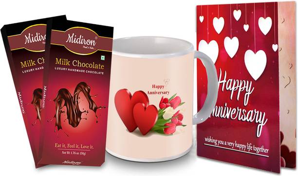 Midiron Anniversary Gifts, Milk Chocolate Bar | Greeting Card | Printed Coffee Mug for Friend & Relative IZ20NJPAnniversaryBarPack2CDMU-62 Ceramic, Paper Gift Box