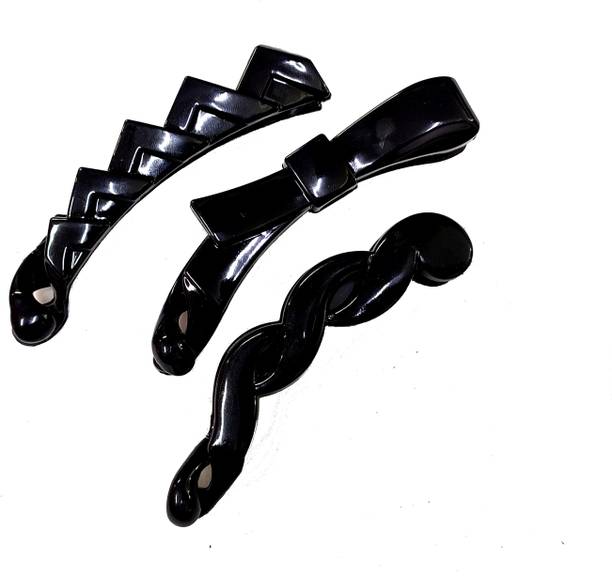 S Mark Smark Banana Clip Random Design for Women and Girls Black Colour 3 Pieces Banana Clip