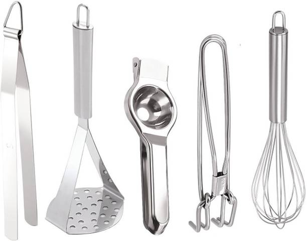 AKOSHA kitchen cooking tools 5pcs (1 pcs tong,1pcs lemon squeezer,1pcs potato masher, 1pcs wire beater, 1pcs grip) Kitchen Tool Set