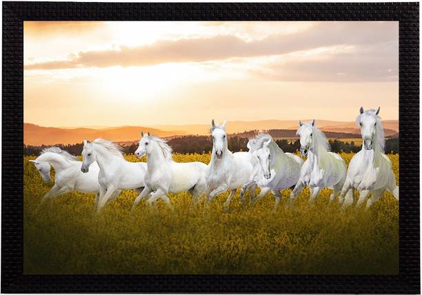 एक्राफ्टिंडिया 7 Lucky Running Horses Satin Matt Textured UV Art स्याही 10 inch x 14 inch पेंटिंग