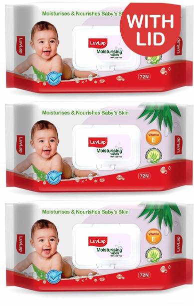 LuvLap Baby Moisturising Wipes with Aloe Vera,72 Wipes/pack, with lid