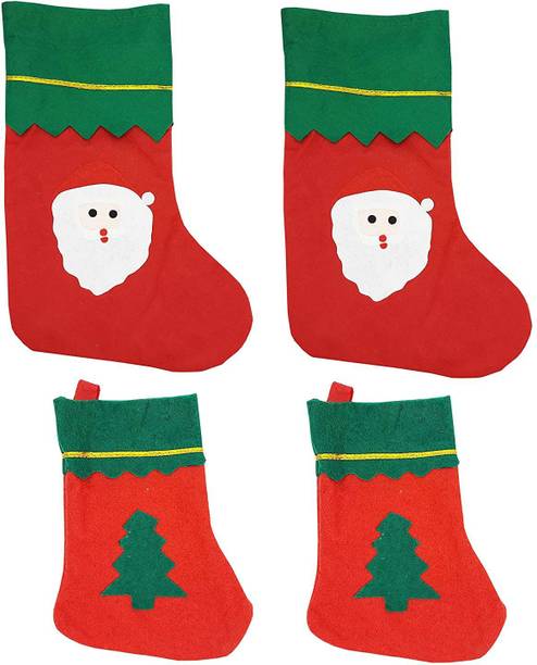 Ascension 4 PIECE Christmas Stockings Xmas Fireplace Socks Candy Gift Bag Santa Christmas Tree Hanging Decoration,Classic Red and White Stockings Hanging Ornaments Pack of 4