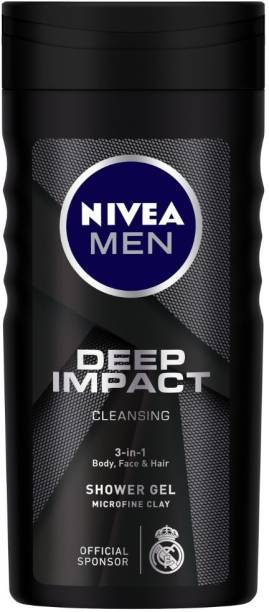 NIVEA Body Wash, Deep Impact, 3 in 1 Shower Gel for Body, Face & Hair, with Microfine Clay