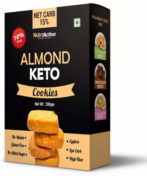NUTROACTIVE Keto Almond Cookies, 1g Net Carb Per Cookie, Zero Sugar Gluten Free Snacks- 200gm Cookies