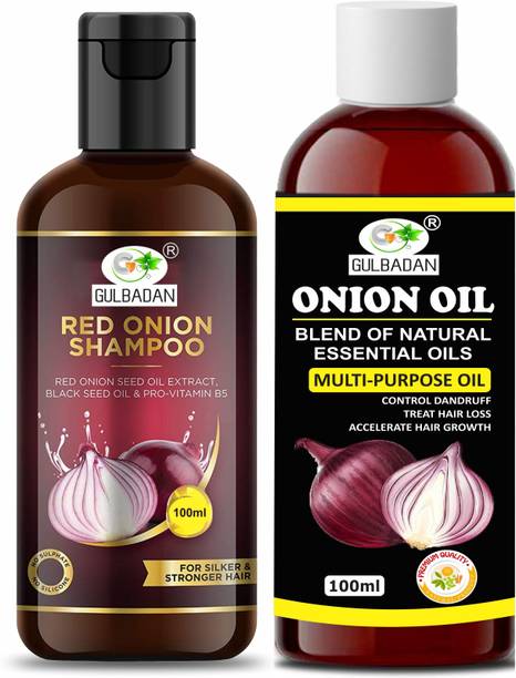 GULBADAN Onion Shampoo and Onion Oil for Hair Growth & Hair Fall Control, with Red Onion & Black Seed for Men, Women