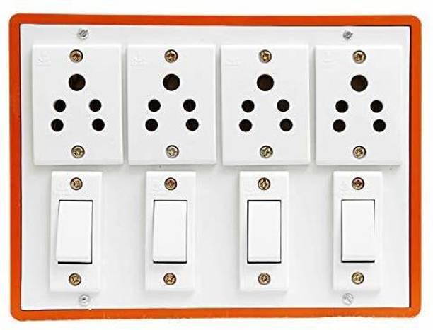 Paxal (4+4) Plastic Brown Extension Board Multi Outlet Electrical Switch Board with 4 Sockets(5A) and 4 Switches(5A)-4Mtr Long Wire Power Strip (Brown) 4  Socket Extension Boards