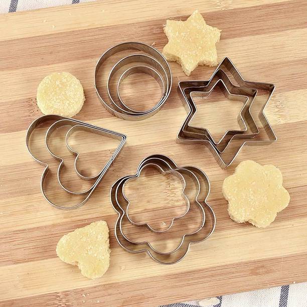 MACARIZE Cookie Cutter Stainless Steel with 4 Shapes Heart, Round, Star & Flower Biscuit Shaper Mould Cake Decorating Fondant Cutting Tools (3 Sizes) Cookie Cutter