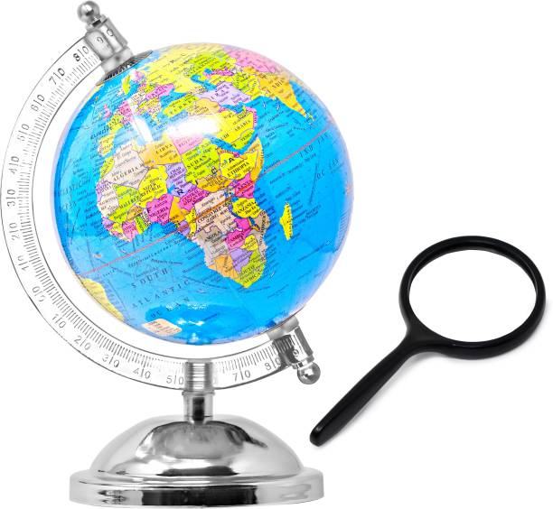 FIDDLERZ Globe for Kids, STEM STEAM Educational World Globe with 75mm Magnifying Glass for Kids/Office Globe/Political Globe/Globes for Students (X Small) Desk & Table Top Poltical World Globe