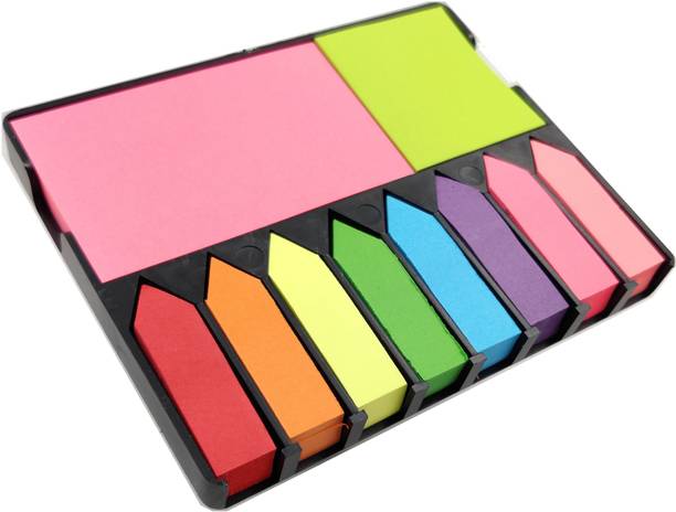 R H lifestyle Sticky Note Memo Pad with 8 Index Tabs, Bright Neon Colors ( 100 Sheets per flag) 100 Sheets Regular, 10 Colors