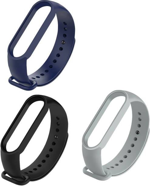 Like Star Soft Silicon Replacement Brand For Mi Band 5 Pack of 3 (black,navy blue,grey) Smart Band Strap