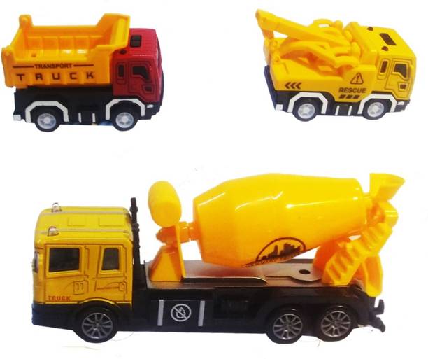 Little Joy Pack of 3 Battery Operated Cement Mixer Truck with 2 Mini Pull Back Vehicle Construction Trucks