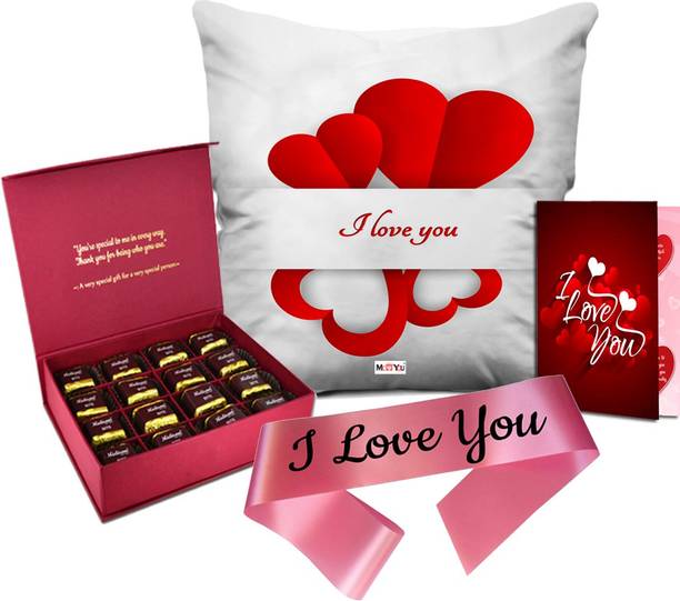 Midiron Special Gift for love, I Love You Sash, Printed Cushion, Chocolate Box, Greeting Card for Valentine's Day IZ20GB17Sash18ILUCDCU16-DTLove-07 Microfibre, Paper Gift Box