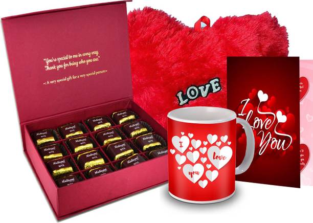 Midiron Surprise Gift for Love, Chocolate Box, Red Heart, Love Quoted Coffee Mug,Greeting Card for Valentine DayIZ20GB17HeartBigRCDMU-DTLove-60 Ceramic, Paper Gift Box
