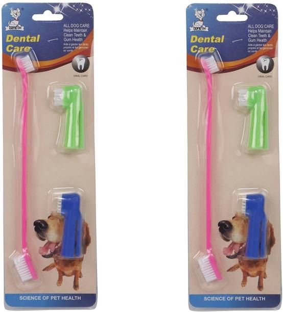 Pet Needs 3 In 1 Cleaning Dental Toothbrush (Multicolour) Pack of 2 Pet Toothbrush