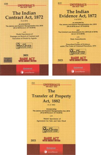Combo Of 3 Bare Act The Indian Evidence Act 1872, India Contract Act 1872, Transfer Of Property Act 1882 Bare Act With Short Notes