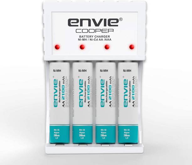 Envie Standard Charger ECR 20 MC For AA & AAA Ni-mh/Ni-Cd Rechargeable Batteries | LED Indicator | 600MA output current| With 4xAA2100 Rechargeable Batteries  Camera Battery Charger
