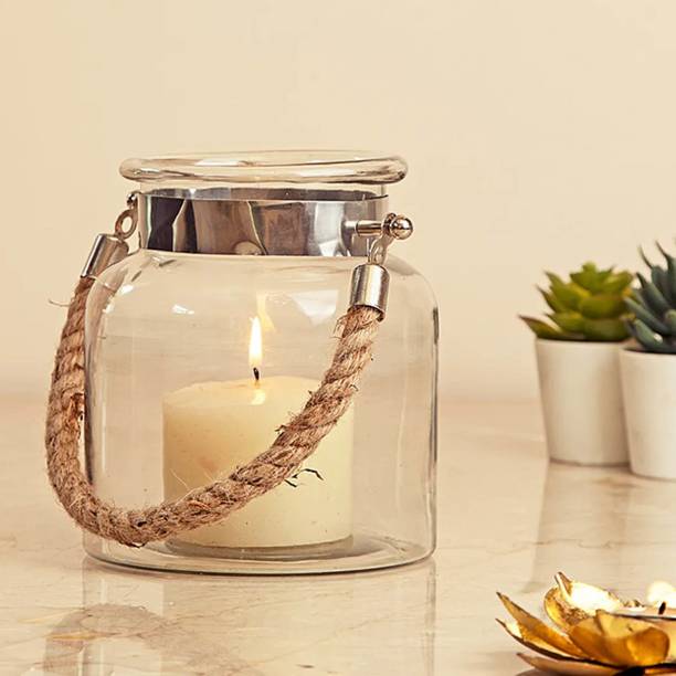 TIED RIBBONS Wall Hanging Lantern Tea Light Candle Holder for Home Décor Diwali Pooja Glass 1 - Cup Tealight Holder