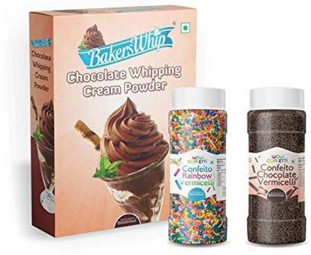 बेकर्सवाइप Cake Decoration Kit (Combo Pack of Chocolate Whipping Cream Powder 450g, Vermicelli Combo (Rainbow 125g & Chocolate 125g) - स्प्रिंकल्स
