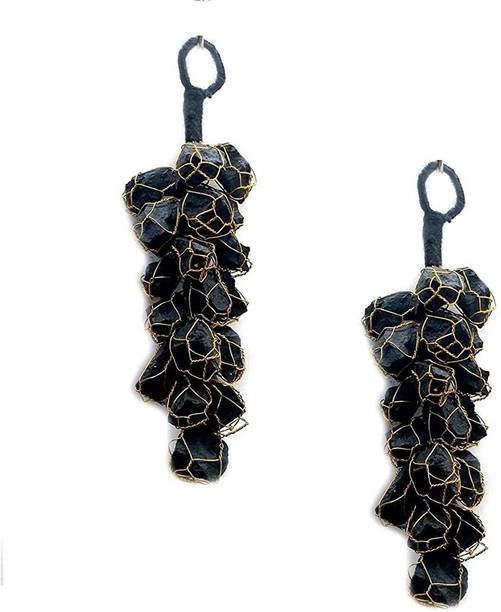 AIR9999 Set of 2 Black Tourmaline Rough Chunks Vaastu Door Hanging for Protection from Negative Energy & Evil Eyes Decorative Showpiece  -  15 cm