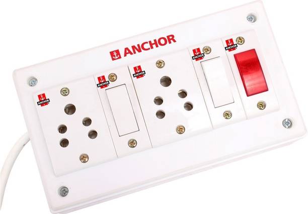ANCHOR BAHUL ASSEMBLED BOARD CONTAINS 2 Anchor Sockets(5 Amp), 2 Anchor Switch(5 Amp) with 4 Metre Chord Surge Protector (white) 2  Socket Extension Boards