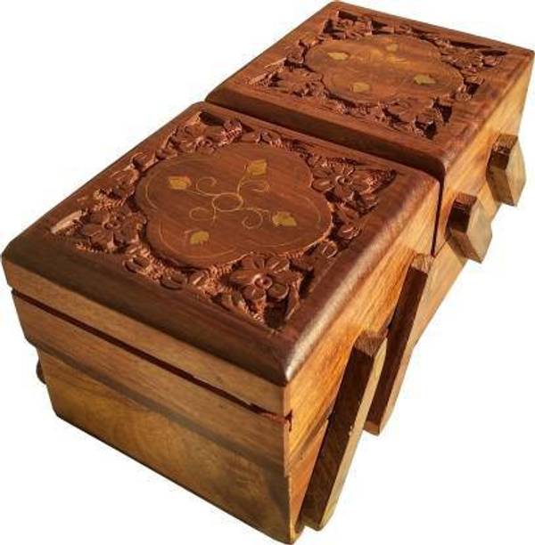 Giftoshopee Brass and Carving Jewellery Vanity Box (Brown) Jewellery Vanity Box