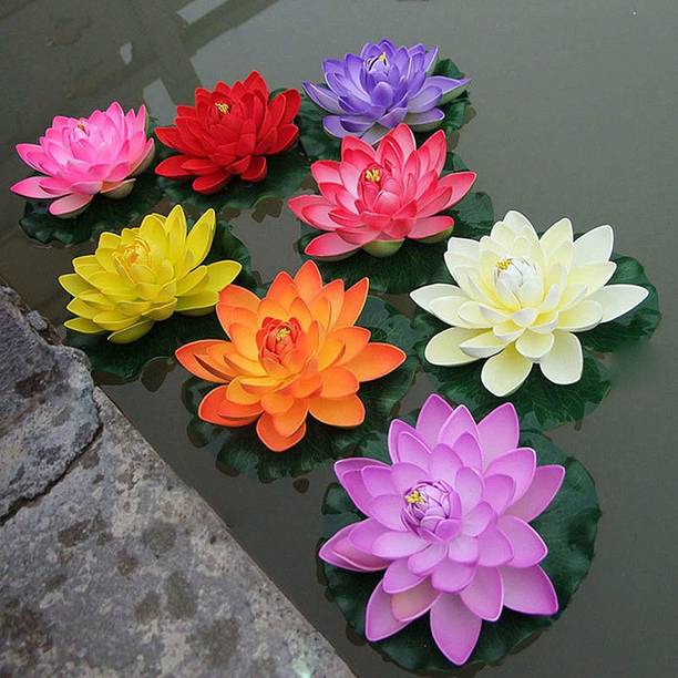 Everbuy 8 Pcs Foam Flower with Water Lily Pad for Pool & Special Event Decor (7 inches) Multicolor Lotus Artificial Flower