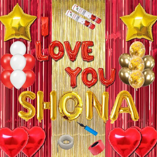Shopperskart presents I Love You SHONA Decoration Kit with Foil Balloon For Room Party Decoration (Pack Of 77) Red