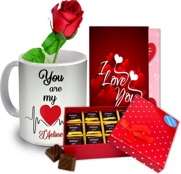 Midiron Valentine's Day Gift, Gift for Love, Artificial Rose, Chocolate Box, Greeting Card, Love Quoted Coffee Mug Gift for Valentine's DayIZ20GB8RoseCDMU-DTLove-197 Ceramic, Paper Gift Box