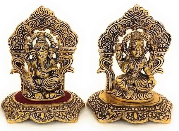 INDOGIFTS INDOGIFTS : Beautiful Handcrafted Goddess Lakshmi Ganesh Idol for Diwali Festival (13cm x 8cm, Golden) Decorative Showpiece  -  13 cm