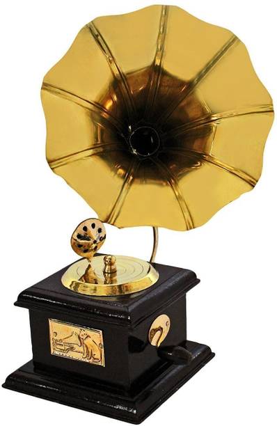 Fashion Bizz ANTIQUE SHOWPIECE BRASS AND WOODEN GRAMOPHONE डेकोरेटिव शोपीस  -  23 cm